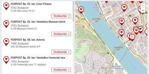 Foxpost átvételi hely választó webáruházakba