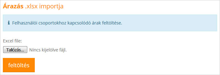 Egyedi árak excel feltöltése a webáruházba