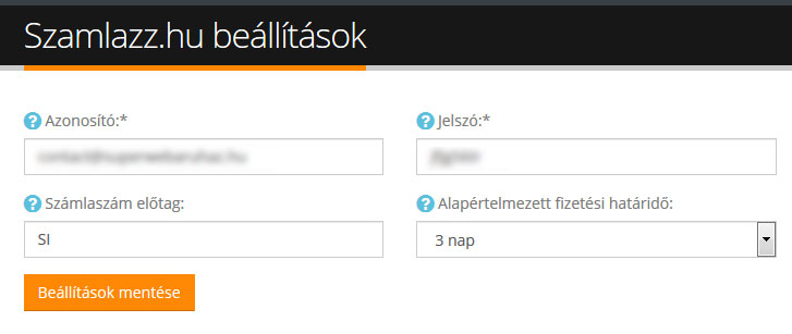 Számlázz.hu beállítások a Superwebáruház admin felületén