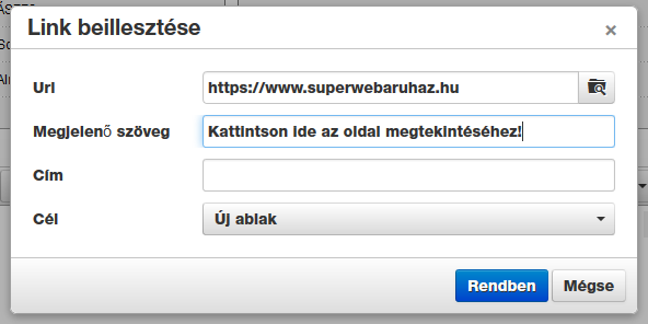 link beszúrása webáruház tartalmi oldalába